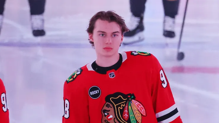 Connor Bedard at the United Center on October 21, 2023 in Chicago, Illinois.
