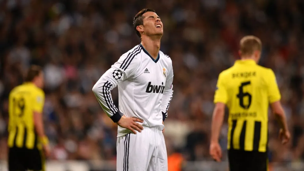 A dejected Cristiano Ronaldo of Real Madrid during the UEFA Champions League Semi Final Second Leg match against Borussia Dortmund at Estadio Santiago Bernabeu on April 30, 2013. (Source: Mike Hewitt/Getty Images)
