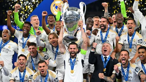Nacho Fernandez of Real Madrid lifts the UEFA Champions League Trophy after his team's victory after the UEFA Champions League 2023/24 Final match between Borussia Dortmund and Real Madrid CF.