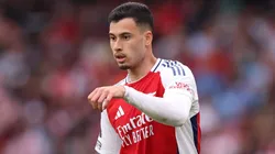 Gabriel Martinelli of Arsenal controls the ball during the Premier League match between Arsenal FC and AFC Bournemouth at Emirates Stadium on May 03, 2025 in London, England.