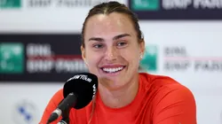 Aryna Sabalenka speaks during a press conference on Day Two of the Rome Open.