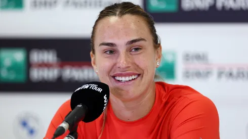Aryna Sabalenka speaks during a press conference on Day Two of the Rome Open.