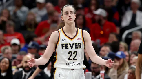 Caitlin Clark of Indiana Fever reacts during a 2025 WNBA match