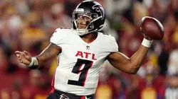 Michael Penix Jr. #9 of the Atlanta Falcons throws a pass in the fourth quarter against the Washington Commanders at Northwest Stadium on December 29, 2024 in Landover, Maryland.