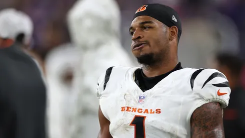 Ja'Marr Chase #1 of the Cincinnati Bengals reacts after his team was defeated by the Baltimore Ravens at M&T Bank Stadium on November 07, 2024 in Baltimore, Maryland.