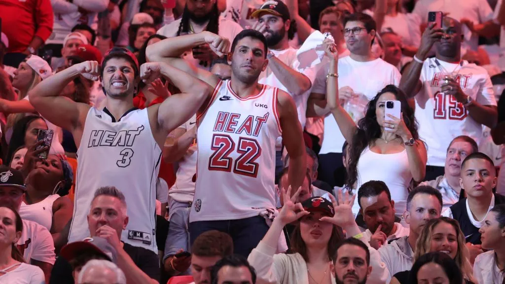 Miami Heat fans look on during the fourth quarter in game four of the Eastern Conference Finals at Kaseya Center on May 23, 2023. (Source: Megan Briggs/Getty Images)