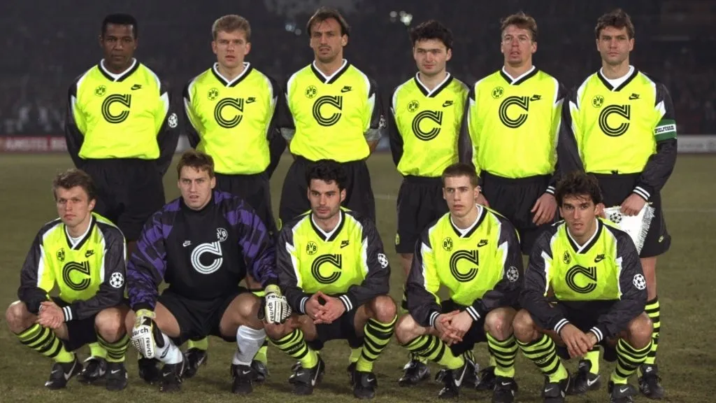 A team shot of Borussia Dortmund of Germany at the Champions League in 1993. (Source: Getty Images)