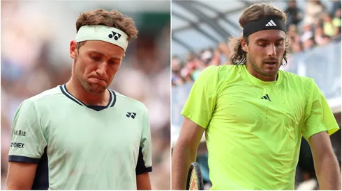 Casper Ruud and Stefanos Tsitsipas during their respective second-round matches at Roland Garros.