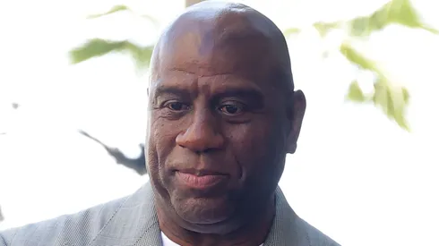 Magic Johnson speaks onstage during the Hollywood Walk of Fame Star Ceremony Honoring American Tennis Player Billie Jean King