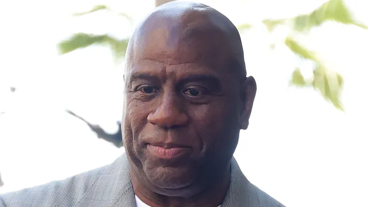Magic Johnson speaks onstage during the Hollywood Walk of Fame Star Ceremony Honoring American Tennis Player Billie Jean King