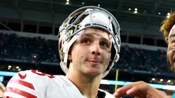 Tua Tagovailoa #1 of the Miami Dolphins is congratulated by Brock Purdy #13 of the San Francisco 49ers after the 29-17 win at Hard Rock Stadium