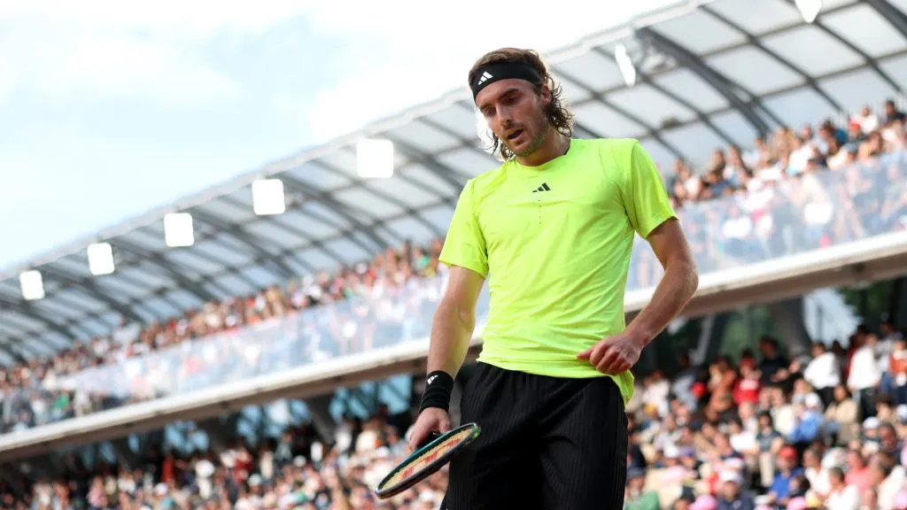 Stefanos Tsitsipas reacts during his second round match at Roland Garros (Getty Images)