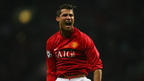 Cristiano Ronaldo of Manchester United celebrates after scoring the opening goal during the UEFA Champions League Final match between Manchester United and Chelsea at the Luzhniki Stadium on May 21, 2008.