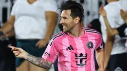 Lionel Messi #10 of Inter Miami CF celebrates scoring his team's fourth goal during the MLS match between Inter Miami CF and CF Montreal.