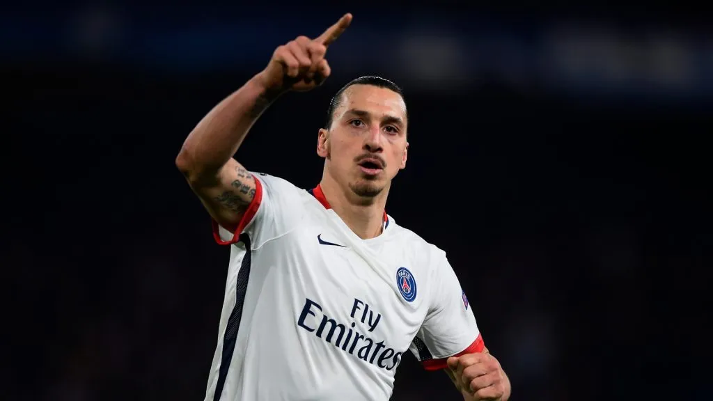Zlatan Ibrahimovic of PSG celebrates after scoring his team’s second goal during the UEFA Champions League round of 16, second leg match on March 9, 2016. (Source: Mike Hewitt/Getty Images)