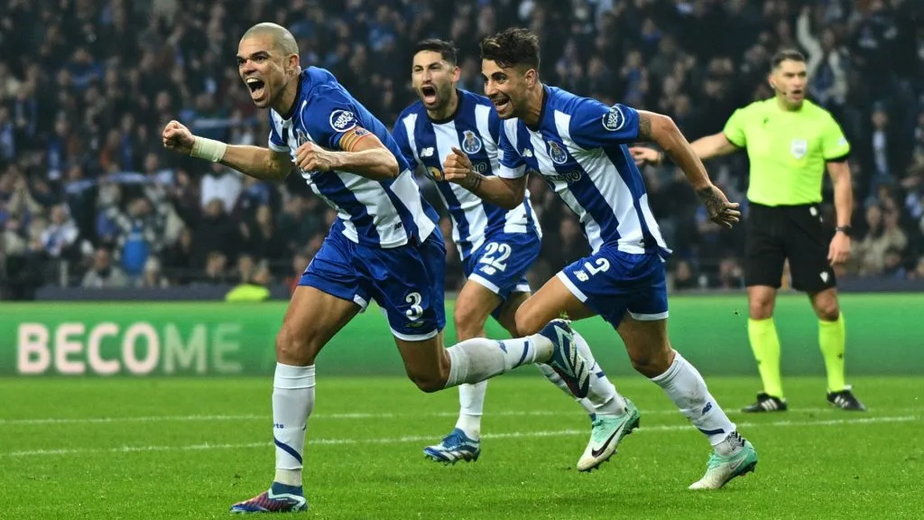 Pepe of FC Porto celebrates with teammates after scoring their team’s fourth goal during the UEFA Champions League match between FC Porto and FC Shakhtar Donetsk in 2023. (Source: Octavio Passos/Getty Images)