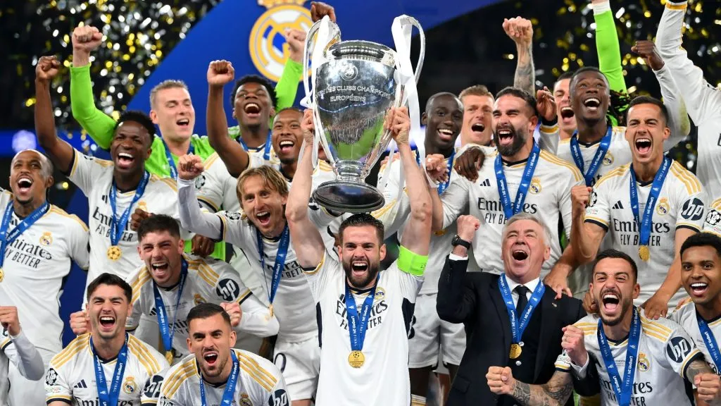 Nacho Fernandez of Real Madrid lifts the UEFA Champions League Trophy after his team’s victory after the UEFA Champions League 2023/24 Final match. (Source: Justin Setterfield/Getty Images)