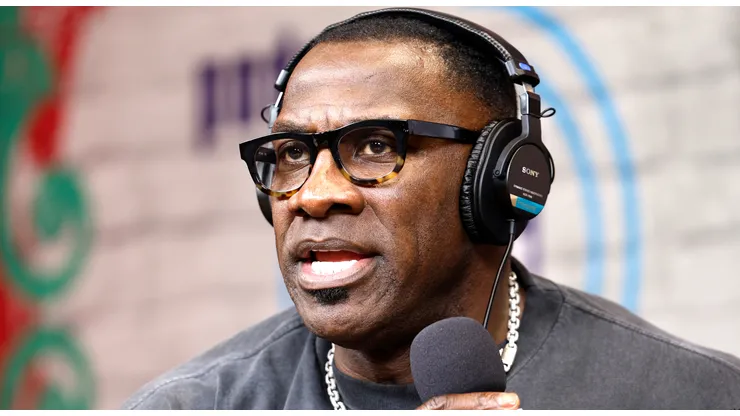 Former NFL player Shannon Sharpe is seen on the set of The NFL Network along Radio Row on February 05, 2025 in New Orleans, Louisiana.