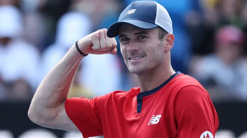 Tommy Paul of the United States celebrates match point in their round two singles match against Jack Draper of Great Britain during the 2024 Australian Open.