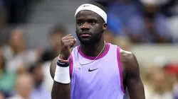 Frances Tiafoe of the United States reacts after breaking against Grigor Dimitrov of Bulgaria during their Men's Singles Quarterfinal match on Day Nine of the 2024 US Open.