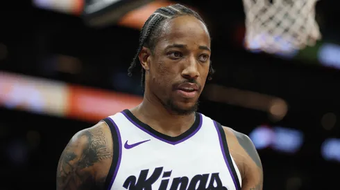 DeMar DeRozan #10 of the Sacramento Kings during the first half of the NBA game at PHX Arena on March 14, 2025 in Phoenix, Arizona.