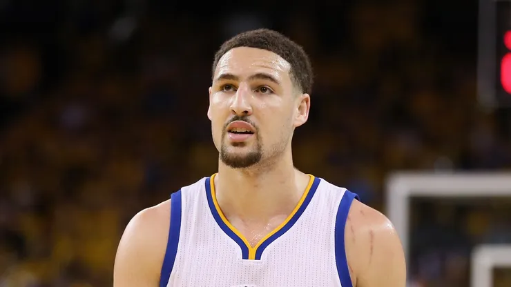 Klay Thompson #11 of the Golden State Warriors stands on the court during their game against the Portland Trail Blazers during Game Two of the Western Conference Semifinals during the 2016 NBA Playoffs