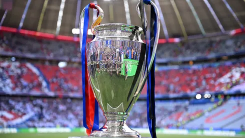 A detailed view of the UEFA Champions League trophy.