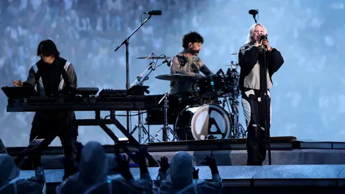 Emily Armstrong, Lead Singer of Linkin Park, preforms, as a pyrotechnical display takes place prior to the UEFA Champions League Final 2025 between Paris Saint-Germain and FC Internazionale Milano.
