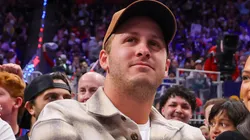 Detroit Lions Quarterback Jared Goff looks on in Game Four of the Eastern Conference First Round NBA Playoffs at Little Caesars Arena on April 27, 2025 in Detroit, Michigan.