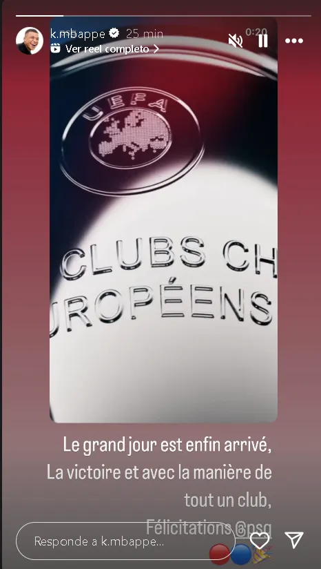 Mbappe reaction via Instagram stories