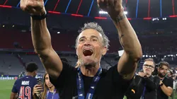 Luis Enrique, Head Coach of Paris Saint-Germain, acknowledges the fans as he celebrates after his team's victory, to secure Paris Saint-Germain's first ever UEFA Champions League title in the club's history