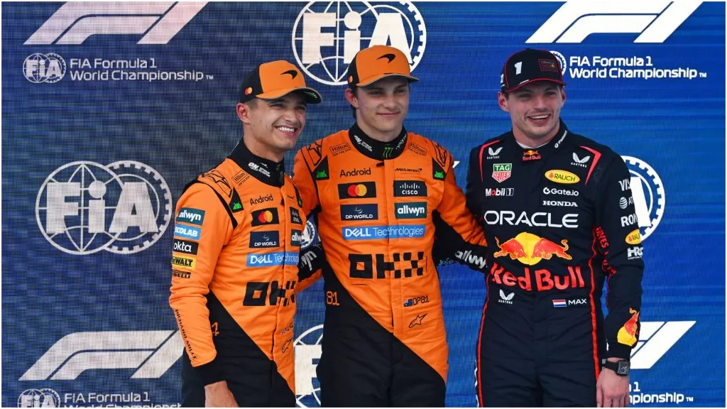 Pole position qualifier Oscar Piastri woth Lando Norris and Max Verstappen