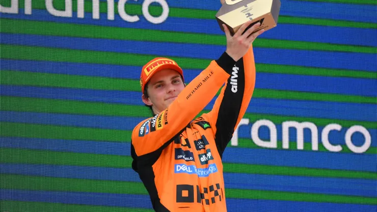 Race winner Oscar Piastri of Australia and McLaren lifts the winners trophy on the podium during the F1 Grand Prix of Spain at Circuit de Barcelona-Catalunya on June 01, 2025 in Barcelona, Spain.