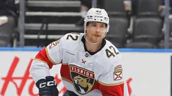 Gustav Forsling #42 of the Florida Panthers skates with the puck against the Toronto Maple Leafs during the third period in Game Seven of the Second Round of the 2025 Stanley Cup Playoffs at Scotiabank Arena on May 18, 2025 in Toronto, Ontario, Canada.