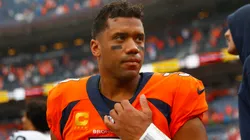Russell Wilson #3 of the Denver Broncos reacts after his team's 17-16 loss against the Las Vegas Raiders at Empower Field At Mile High on September 10, 2023 in Denver, Colorado.
