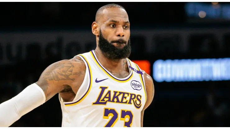 LeBron James #23 of the Los Angeles Lakers brings the ball up court during the third quarter against the Oklahoma City Thunder at Paycom Center on April 6, 2025 in Oklahoma City, Oklahoma.