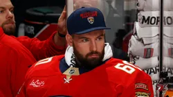 Goaltender Chris Driedger #60 of the Florida Panthers looks on during second period action against the Boston Bruins at the Amerant Bank Arena on October 8, 2024 in Sunrise, Florida.