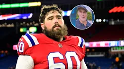 David Andrews #60 of the New England Patriots reacts after a game against the Buffalo Bills at Gillette Stadium on December 01, 2022 in Foxborough, Massachusetts.