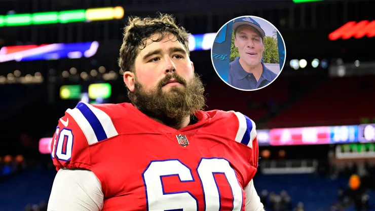 David Andrews #60 of the New England Patriots reacts after a game against the Buffalo Bills at Gillette Stadium on December 01, 2022 in Foxborough, Massachusetts.