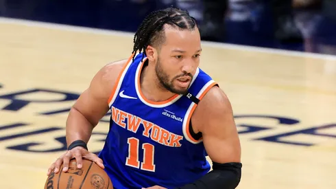 Jalen Brunson #11 of the New York Knicks handles the ball during the first quarter against the Indiana Pacers in Game Six of the Eastern Conference Finals of the 2025 NBA Playoffs
