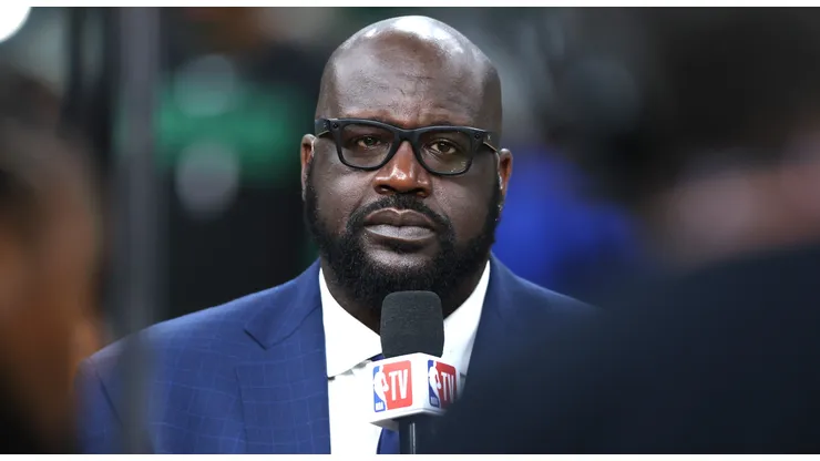 Shaquille O'Neal speaks before Game Two of the 2024 NBA Finals between the Boston Celtics and the Dallas Mavericks at TD Garden on June 09, 2024 in Boston, Massachusetts.