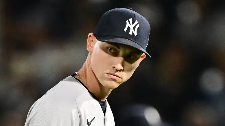 Luke Weaver #30 of the New York Yankees looks on.
