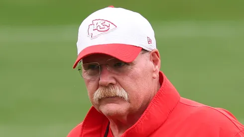 Andy Reid during a practice ahead of Super Bowl LIX.