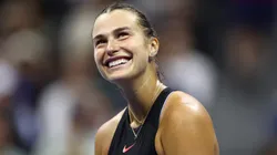Aryna Sabalenka of Belarus celebrates match point against Emma Navarro of the United States during their Women's Singles Semifinal match on Day Eleven of the 2024 US Open.