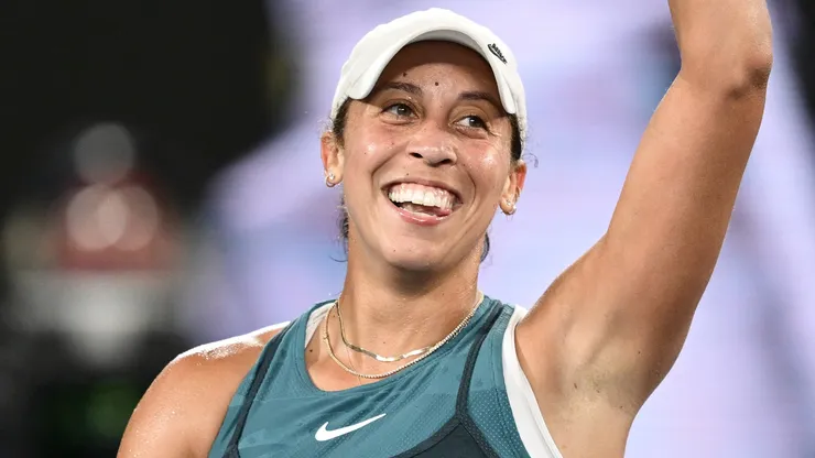 Madison Keys of the United States acknowledges the crowd after winning against Iga Swiatek of Poland in the Women's Singles Semifinal during day 12 of the 2025 Australian Open.