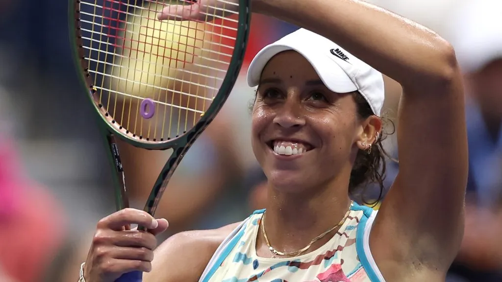 Madison Keys reacts after a shot against Jessica Pegula of the United States during their Womens’ Singles Fourth Round match on Day Eight of the 2023 US Open. (Source: Matthew Stockman/Getty Images)