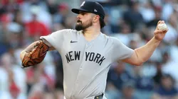Carlos Rodón #55 of the New York Yankees pitches during the first inning of a game against the Los Angeles Angels at Angel Stadium of Anaheim on May 27, 2025 in Anaheim, California.