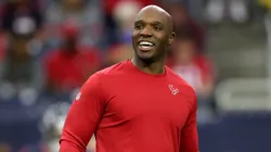 Head Coach DeMeco Ryans of the Houston Texans looks on during warmups prior to the game against the Cleveland Browns at NRG Stadium on December 24, 2023 in Houston, Texas.