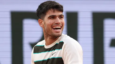 Carlos Alcaraz of Spain reacts against Tommy Paul of United States during the quarterfinals of Roland Garros.
