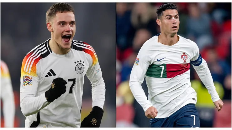 Florian Wirtz and Cristiano Ronaldo playing in the UEFA Nations League.